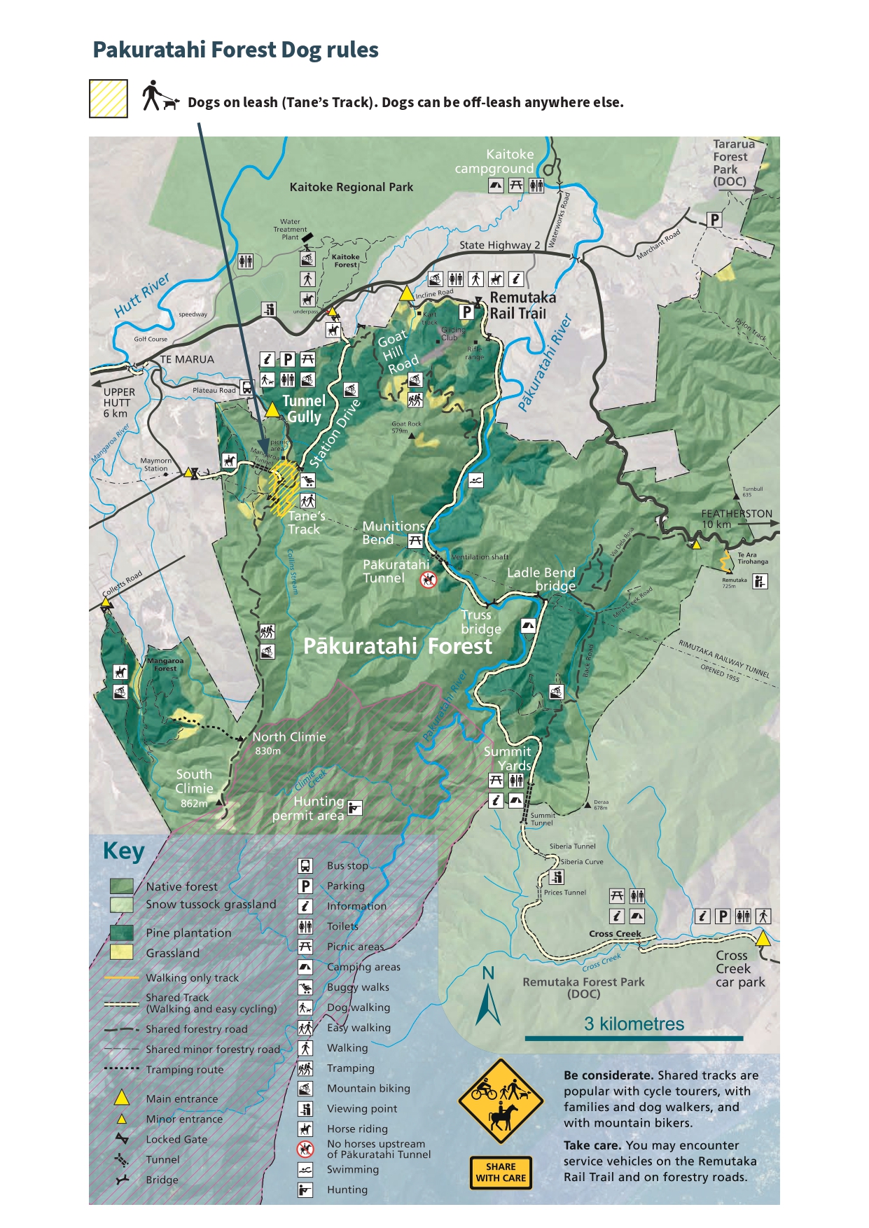 Map showing where dogs are and aren't allowed in Pākuratahi Forest