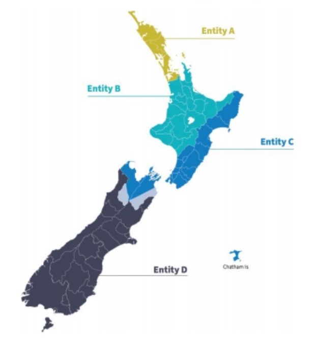 Map of the four entities across Aotearoa New Zealand