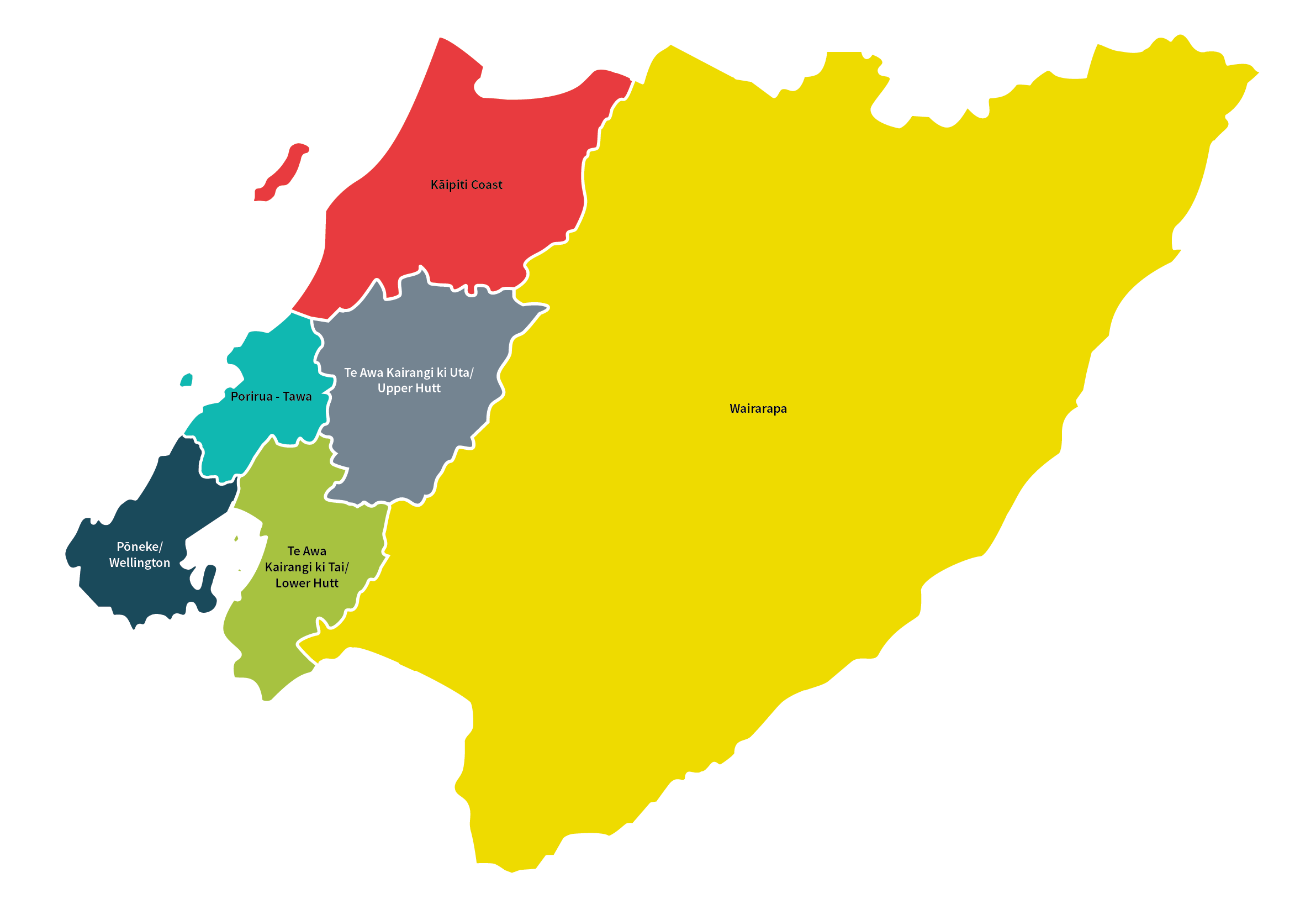 A map of Greater Wellington's six constituencies
